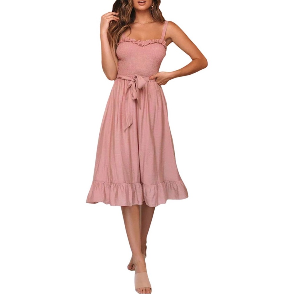 Strappy ruffle tie waist midi dress